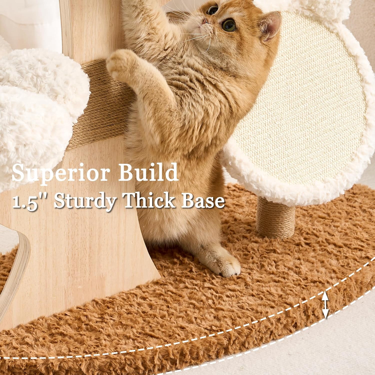 Modern Cat Tree Tower for Indoor Cats Large Adult, 37 inch Flower Cat Tree with Scratching Post, Luxury Aesthetic Cat Tree with Cloud-Soft Flower Perches and Physical Mouse-Sound Hanging Toy