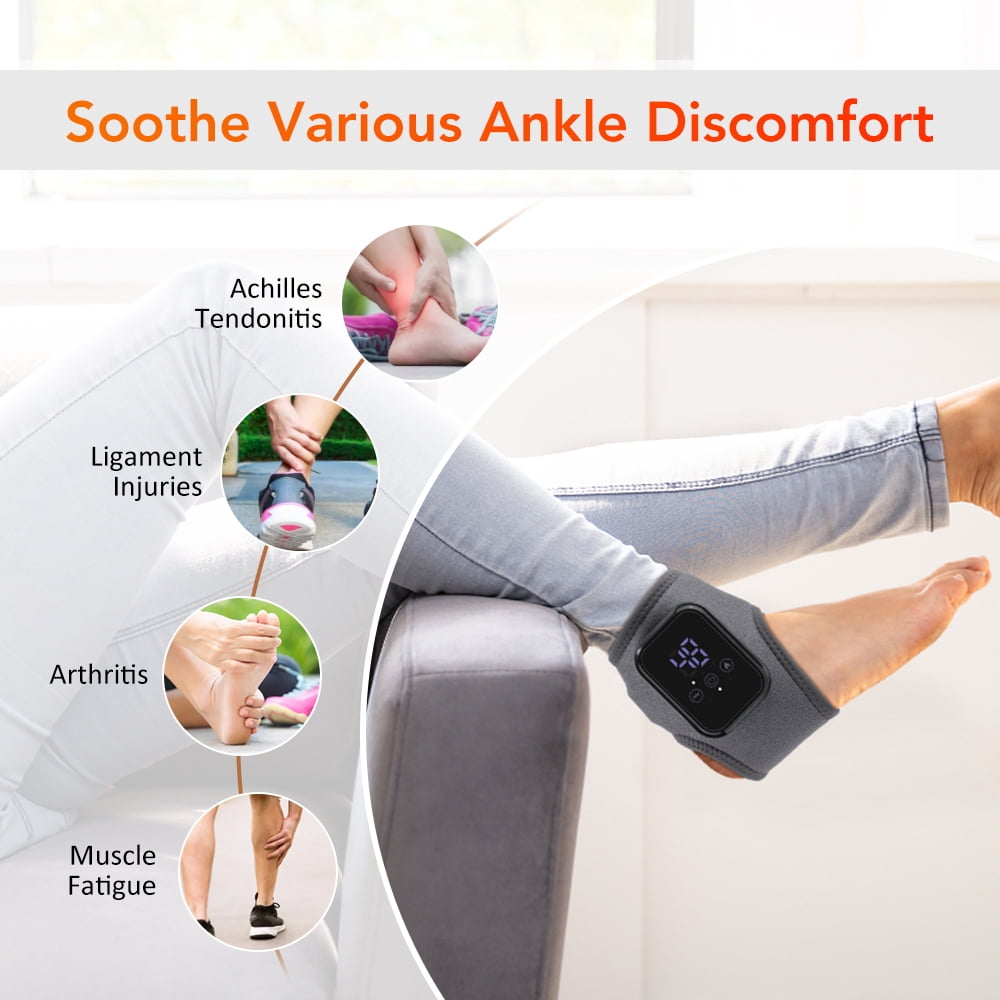 Ankle Heating Pad with Massage, 2Pcs Cordless Heated Ankle Brace Wrap, 3 Heat & Vibration Settings, USB Rechargeable Ankle Massager for Pain Relief, Gray