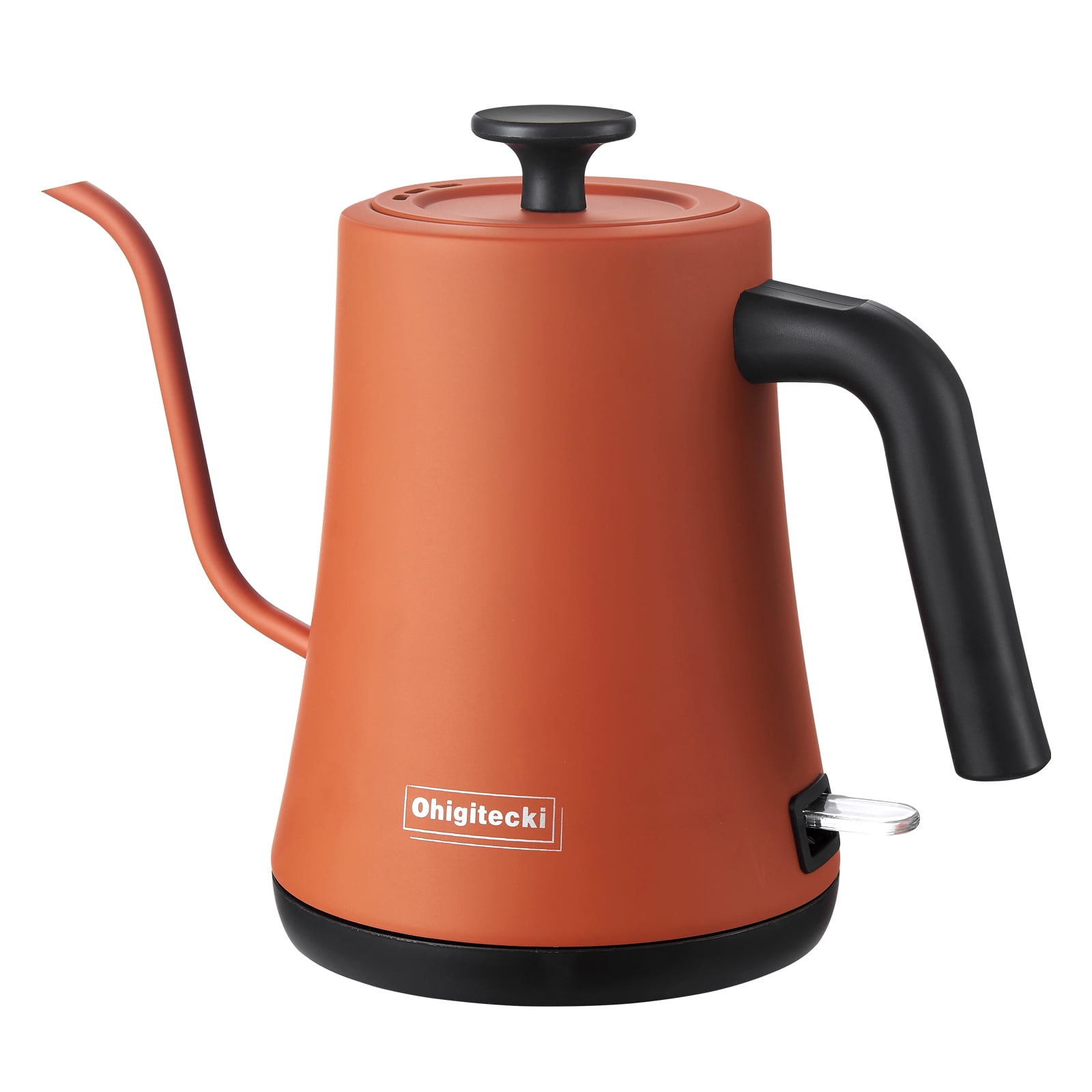 Electric Hot Water Kettle 1.0L, Gooseneck Spout Black Stainless Steel Coffee Pot with Built-in Temperature Gauge(orange)