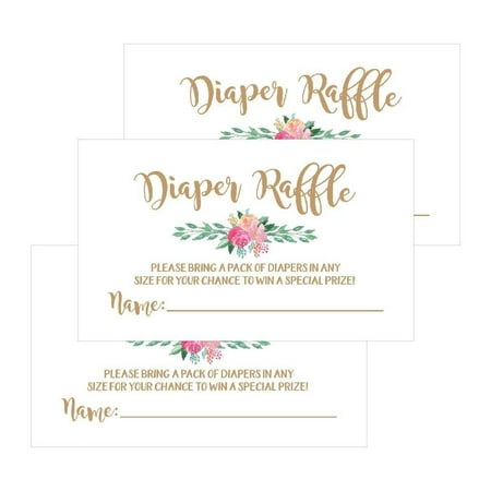 25 Flower Diaper Raffle Ticket Lottery Insert Cards For Gold Girl Floral Baby Shower Invitations, Supplies Games For Baby Gender Reveal Party, Bring a Pack of Diapers to Win Favors, Gifts and (Best Baby Shower Game Prizes)