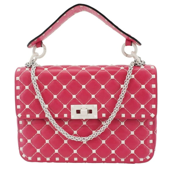 Pre-Owned VALENTINO Rockstud Spike Medium Lambskin Leather Shoulder Bag Pink