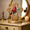 thumbnail image 5 of 2PCS Handcrafted Cardinal Cross Ornament, Red Birds Decoration Easter Ornaments, Wooden Memorial Gift with Crimson Cardinal ranch Design for Bereavement Sympathy for Home, Office, or Church Decor, 5 of 6