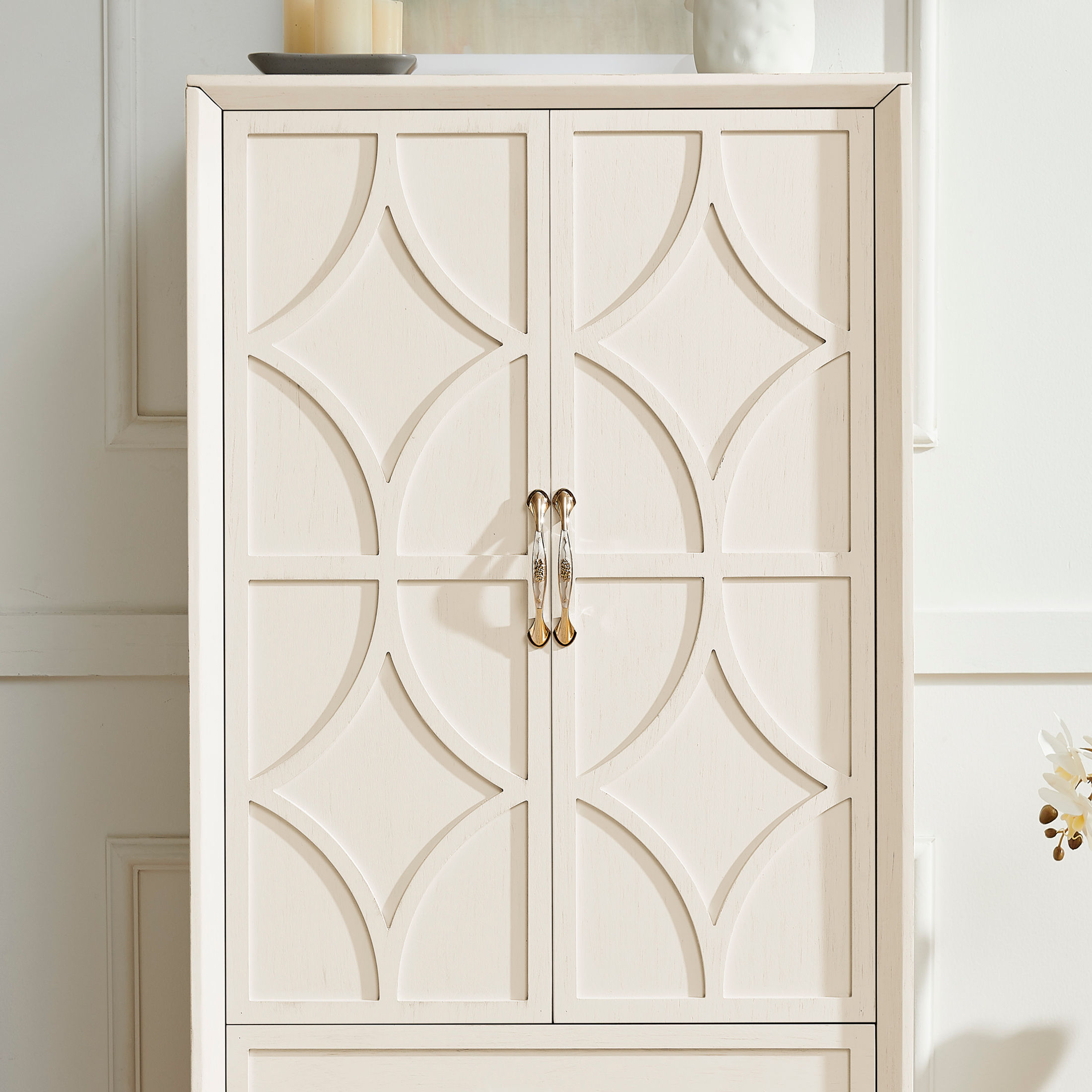 GDF Studio 53.5" Kitchen Pantry Storage Cabinet with Doors, Drawers and Adjustable Shelves, Antique White