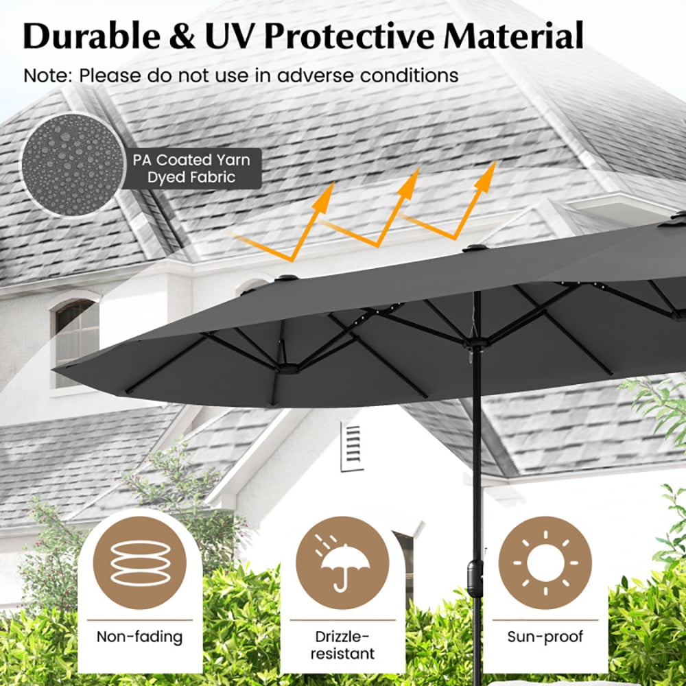 Aimee Lii 13 Feet Double-Sided Patio Twin Table Umbrella with Crank Handle, Outdoor Umbrellas for Patio, Gray