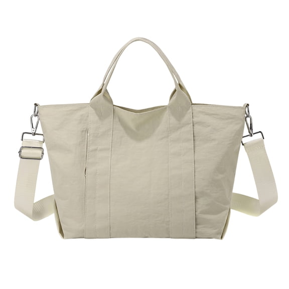 Women Nylon Tote Bag Large Capacity Casual Top Handle Satchel Adjustable Crossbody Shoulder for Work Travel (Beige)
