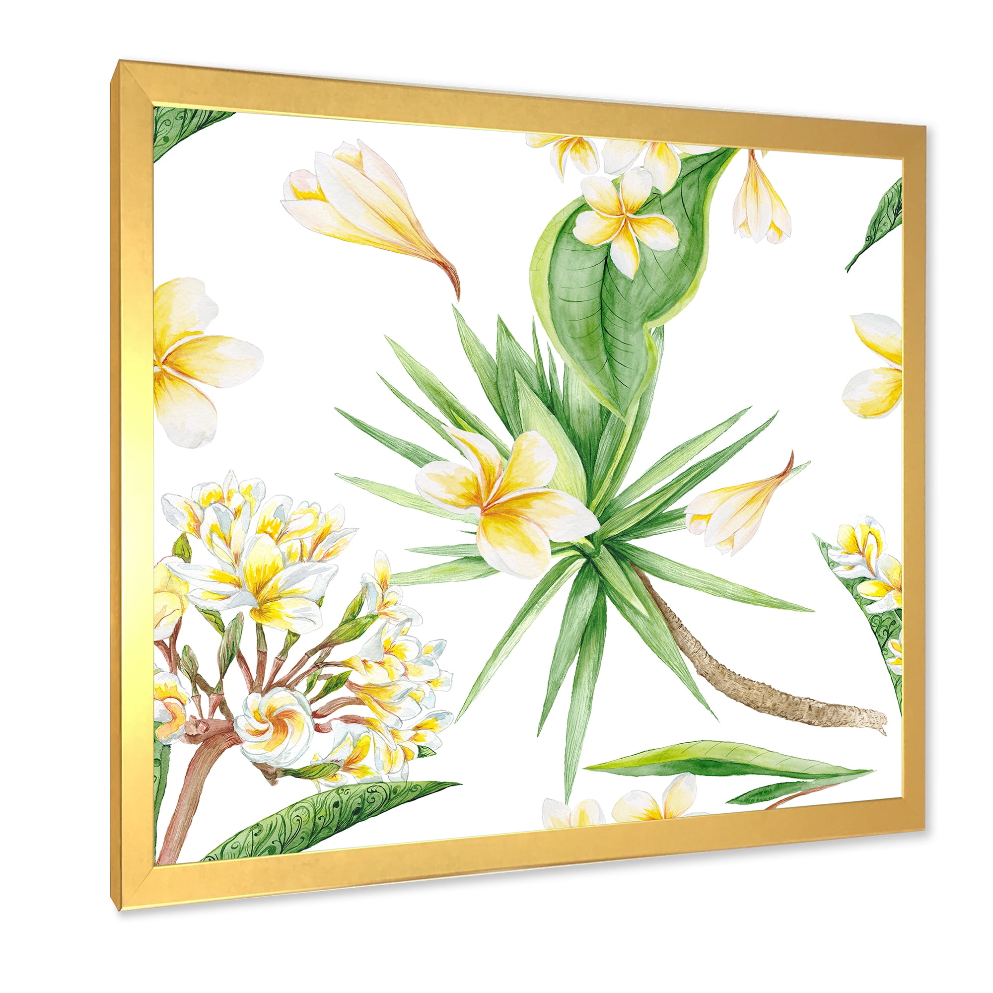 Designart 'Yellow Flowers and Tropical Foliage V' Modern Framed Art Print