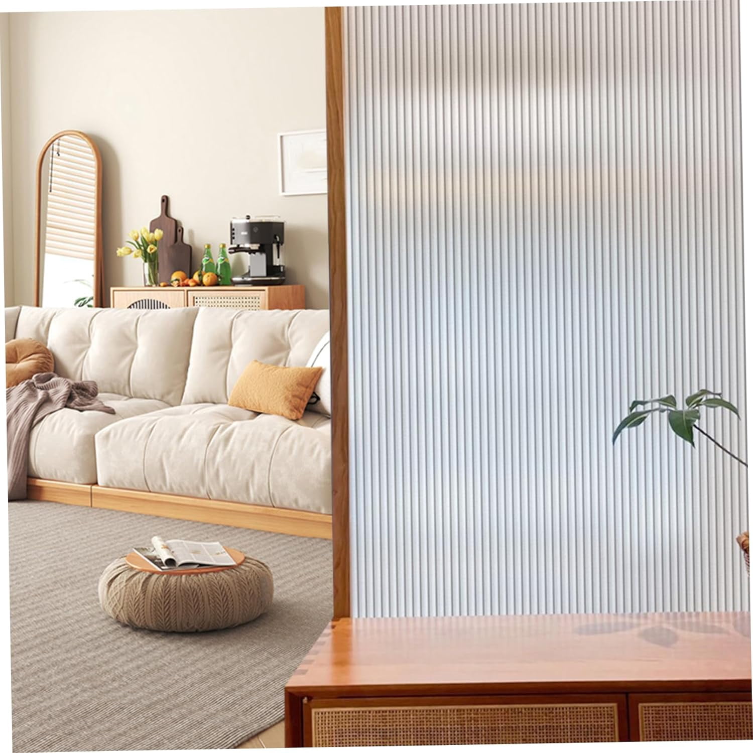 Window Privacy Film 3×0.6 m Vertical Strip Fluted Frosted Glass Film - Static Cling, Anti-UV Sun Block for Bathroom Door & Home Decor-xyj