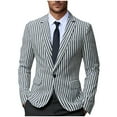 thumbnail image 2 of BiZtdJrK Men Business Blazer Striped Lapel Collar One Button Suit Jackets Slim Fit Fashion Dressy Casual Sport Coats Gray XL, 2 of 7