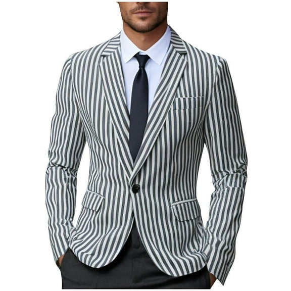 Qiggri Stripes Blazers for Men's Slim Fit Single Breasted Business Color Block Sports Coat