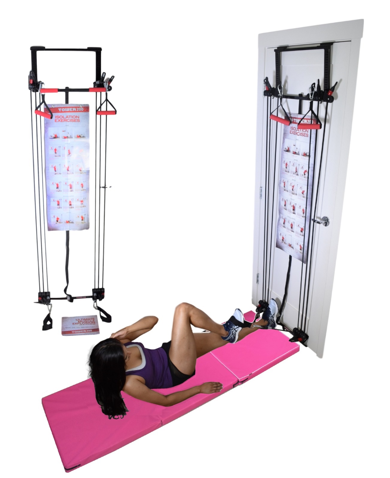 Tower 200 Door Gym Full Body Exercise Fitness Total Home Gym with 6'x2' Exercise Mat Workout System Strength Training with Straight Resistance Bar, DVD, Exercise Chart - image 1 of 13