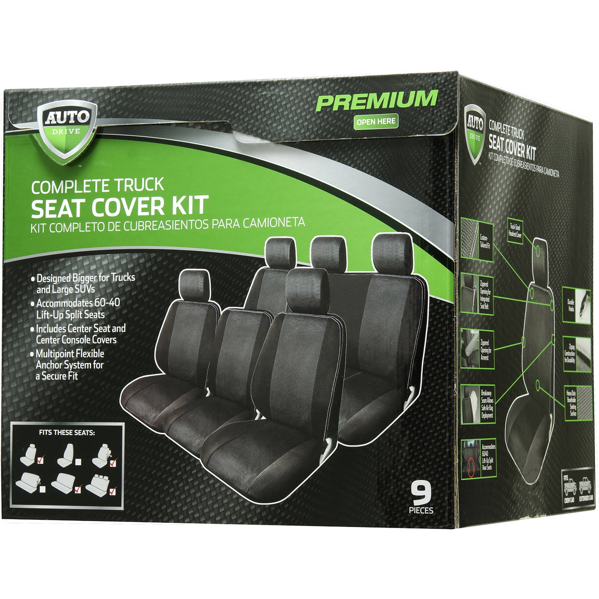 Auto Drive Premium Complete Truck Seat Cover Kit, 9 Piece