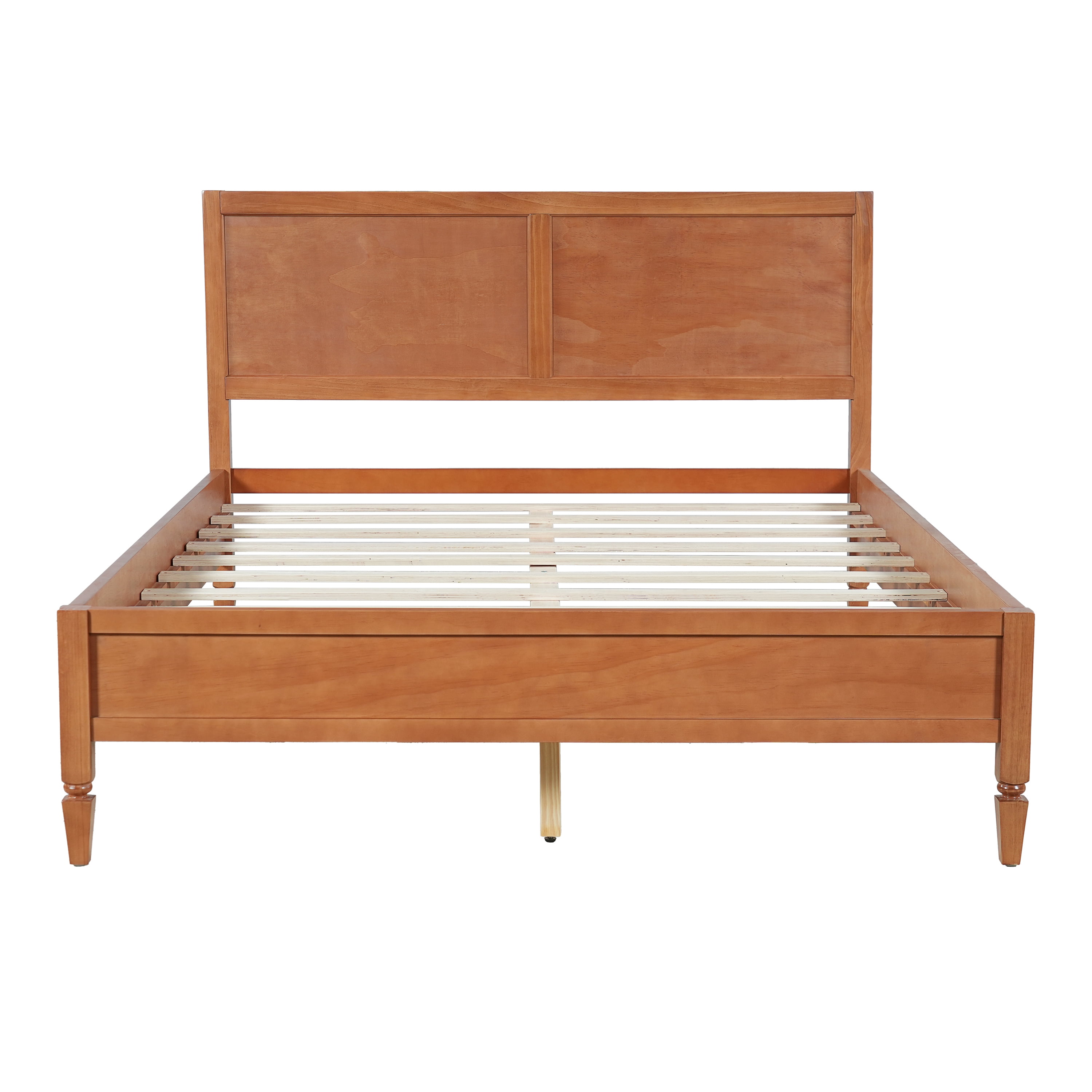 Euroco Wood Queen Size Platform Bed with Panel Headboard, No Box Spring Needed, Brown