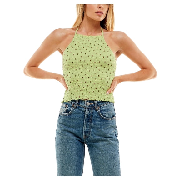 Ultra Flirt Womens Juniors Smocked Tie Neck Halter Top