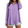 thumbnail image 2 of vigerkar Womens Button Down Shirts Solid Color Dressy Shirts Long Sleeve Work Blouses Collared Tops Tunics with Pocket (Light Purple, 3XL), 2 of 8
