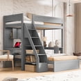 thumbnail image 3 of Harper & Bright Designs Twin XL Over Full L Shaped Bunk Bed with Stairs and 2 Desk & USB Charging Station, Solid Wood Separable L-Shaped Bunk Bed with Storage Shelves, Gray, 3 of 12