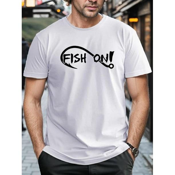 Men's Fish On Print T-shirt, Casual Short Sleeve Crew Neck , Men's Clothing For Outdoor Tee For Adult, Men, Women, Teen, Teenager, Adolescent, Youth