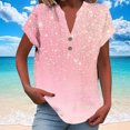 thumbnail image 2 of Camisetas de Manga Corta para las Mujeres Casual Impreso Botón Casa V-Cuello Camiseta Blusas, Poliéster, 2 of 8