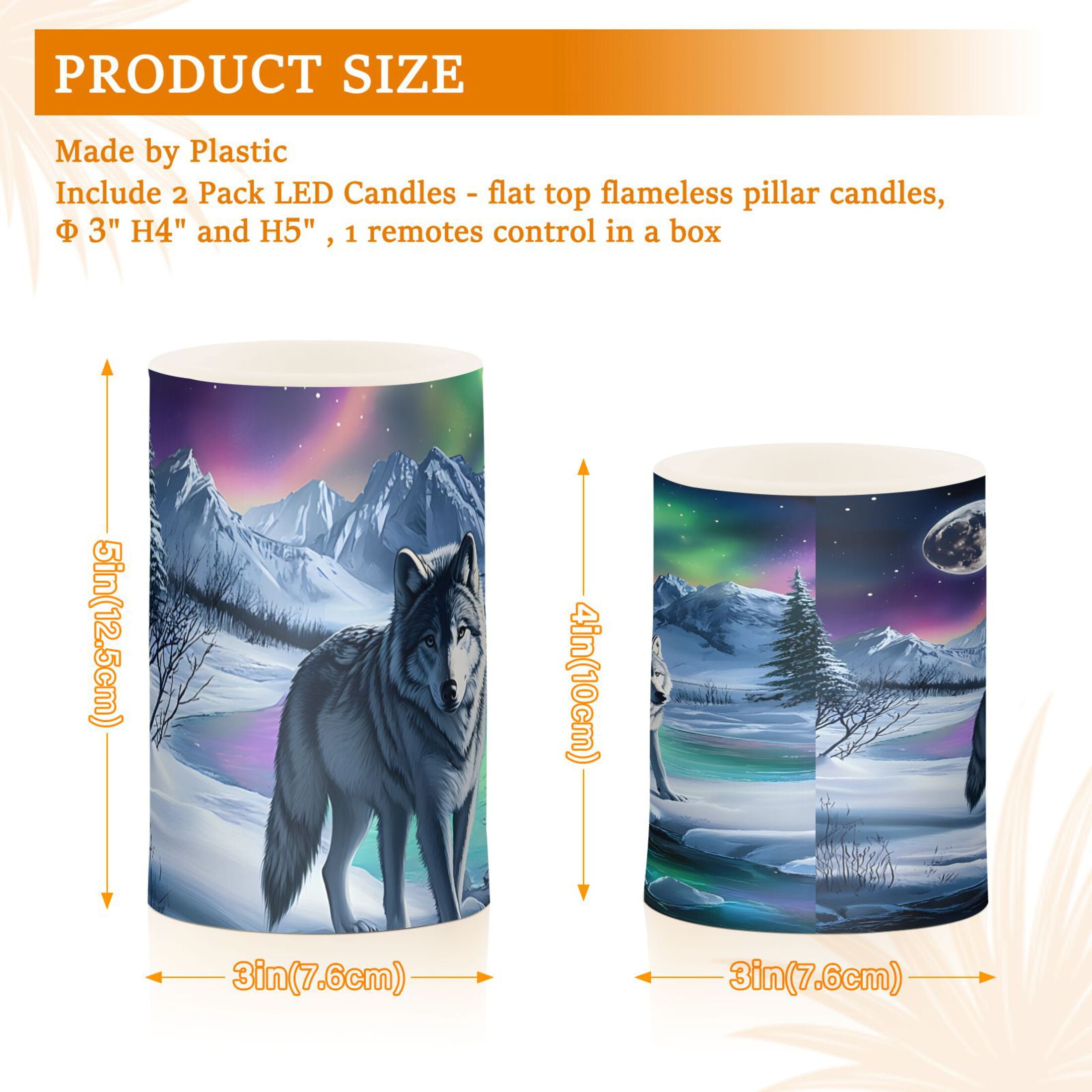 Aurora Two Wolf Flickering Flameless Candles Battery Operated with Remote Timer LED Pillar Candles Set of 2