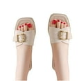 thumbnail image 4 of Xfvqtps Slide Sandals for Women Flat Sole Open Square Toe Buckle Decor Soft Sole Non Slip Summer Beach Sandals White, 4 of 5