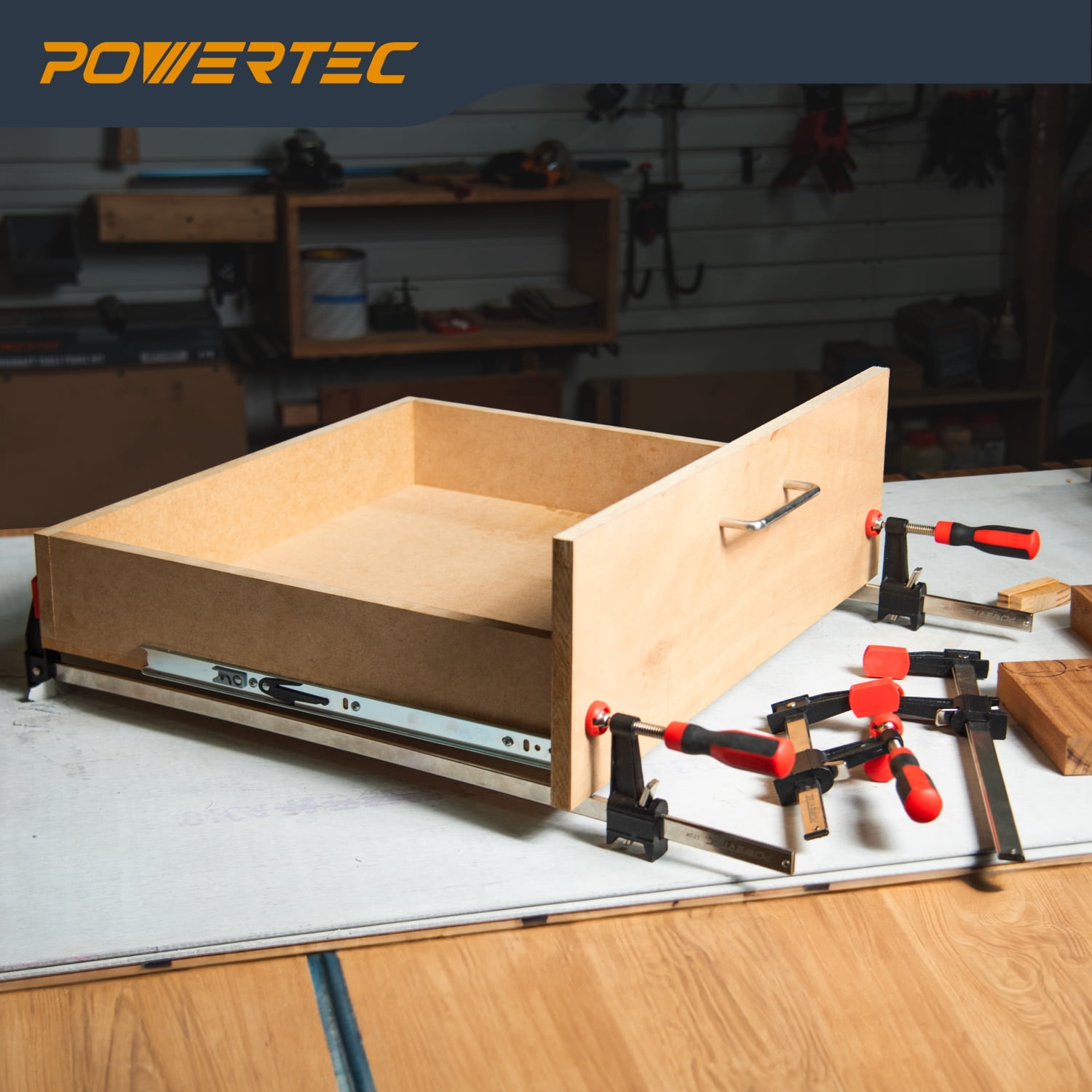 POWERTEC 2PK 24 inch Steel Bar Clamps w/ 600 lbs Loads Limit & 2-1/2" Throat, Quick Adjust & Release F Clamp with Micro-Adjustment Handle for Woodworking, Metalworking and DIY Projects (71919N)