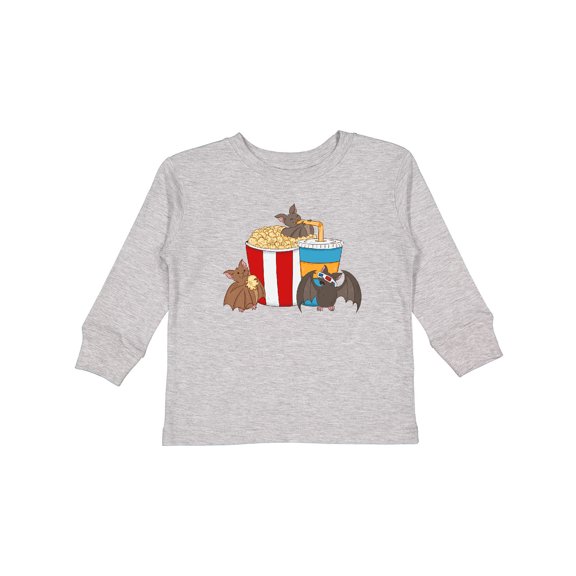 Inktastic Movie Loving Bats with Popcorn and Soda Boys or Girls Long Sleeve Toddler T-Shirt