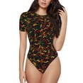 thumbnail image 1 of Bingfone Color Music Pattern Women's Round Neck Bodysuit, Tight Snap Button Short Sleeve Bodysuit, Suitable for Party, Sports, Daily Wear-XX-Large, 1 of 7