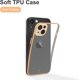 thumbnail image 2 of Funda transparente de lujo para iPhone 14 con bordes galvanizados, suave TPU, resistente a arañazos y golpes, con protección completa para la cámara, color negro, 2 of 5