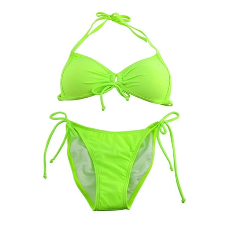 Zeckos - Cintron Neon Green String Bikini with Push-Up Top - Walmart.com