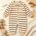 thumbnail image 2 of CAICJ98 Baby Boy Fall Clothes Stripe Romper Long Sleeve Collared Button Down Jumpsuit Newborn Winter Outfit (Beige,0-3 Months), 2 of 4