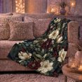 thumbnail image 6 of Winter Magnolia Floral Pattern with Red Berries, Pine Cones and Evergreen Leaves, Warm Flannel Blanket, Home Decor for Women, Bedroom and Living Room, Christmas Gift, Botanical Art, 6 of 9