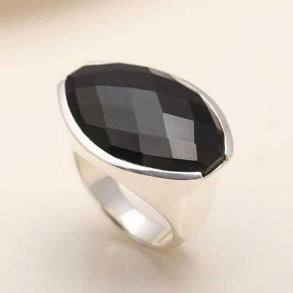 925 Sterling Silver Black Onyx Statement Ring for Women, Handmade Adjustable Gemstone Ring, Designer Jewelry US Size 5-10