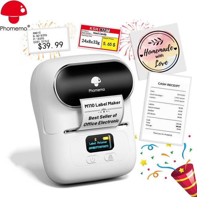 Phomemo Phomemo 1pc Label Makers- M110 Wireless Label Printer With 1 Roll 40x30mm/ 1.57" X 1.18" Thermal Sticker Label, Sticker Printer For Store Owner, Small Business, Office, Address, Log