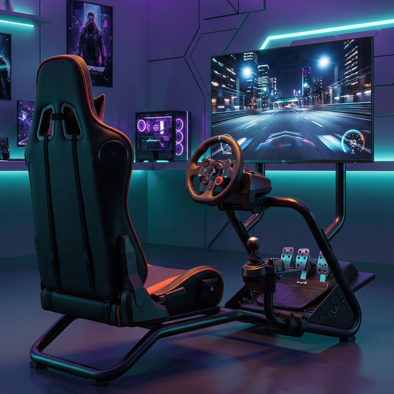 GTPLAYER Racing Simulator Cockpit with Monitor Stand, Racing Style Reclining Seat with Bluetooth Speakers, Red