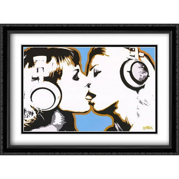Girls Kissing 2x Matted 40x28 Large Black Ornate Framed Art Print by Steez