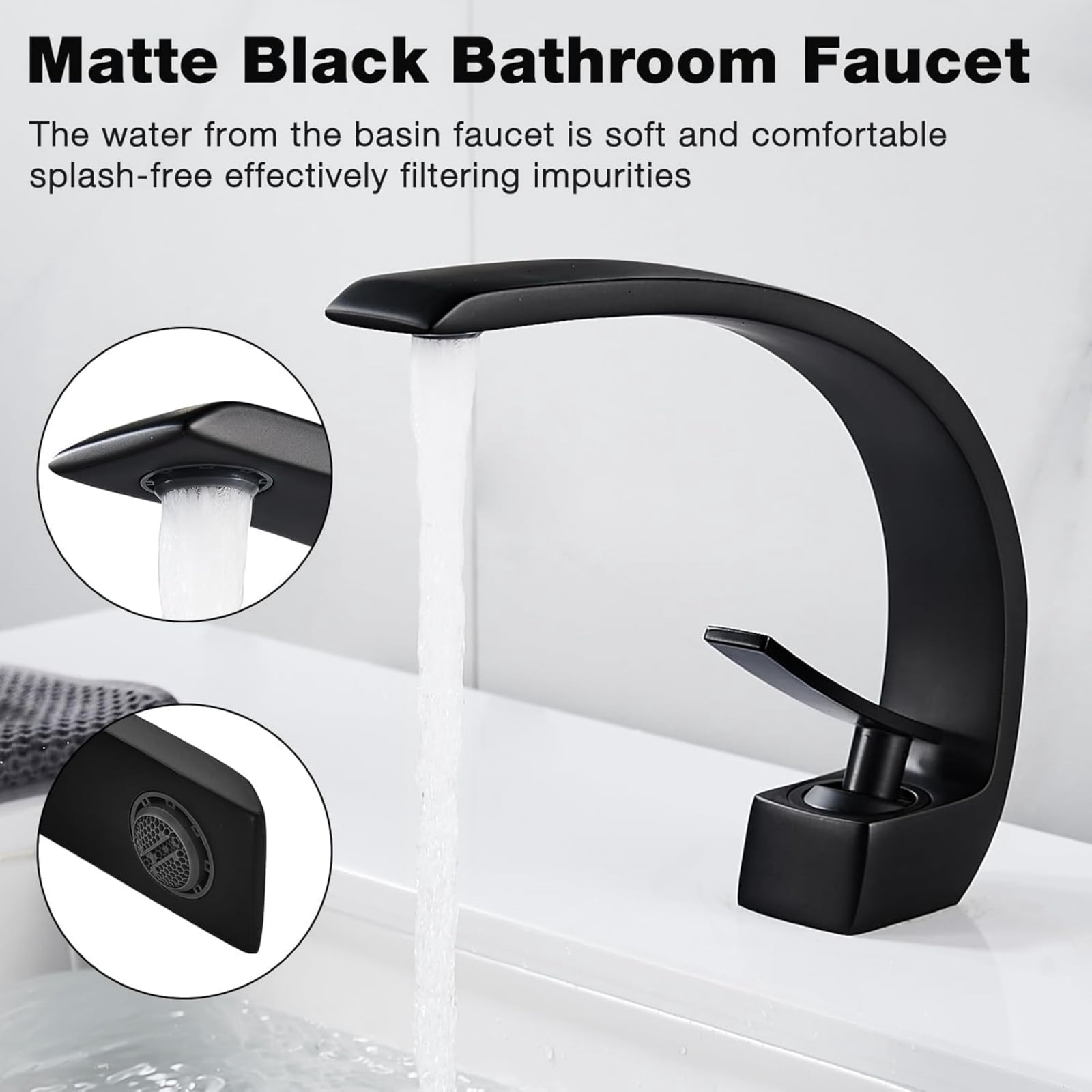 Bathroom Faucet Brushed Nickel Modern Waterfall Bathroom Sink Faucet with Single Handle, Hot and Cold