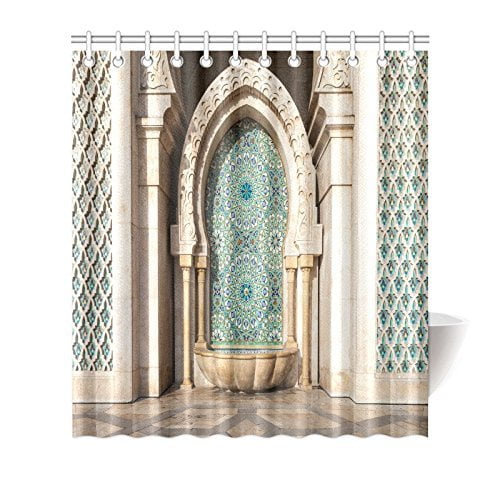 Mypop Vintage Building Design Moroccan Decor Wash Table Housing Art Historic Exterior Facade Mosaic Polyester Fabric Bathroom Shower Curtain Set With Hooks 66 X 72 Inches Long Walmart Com Walmart Com