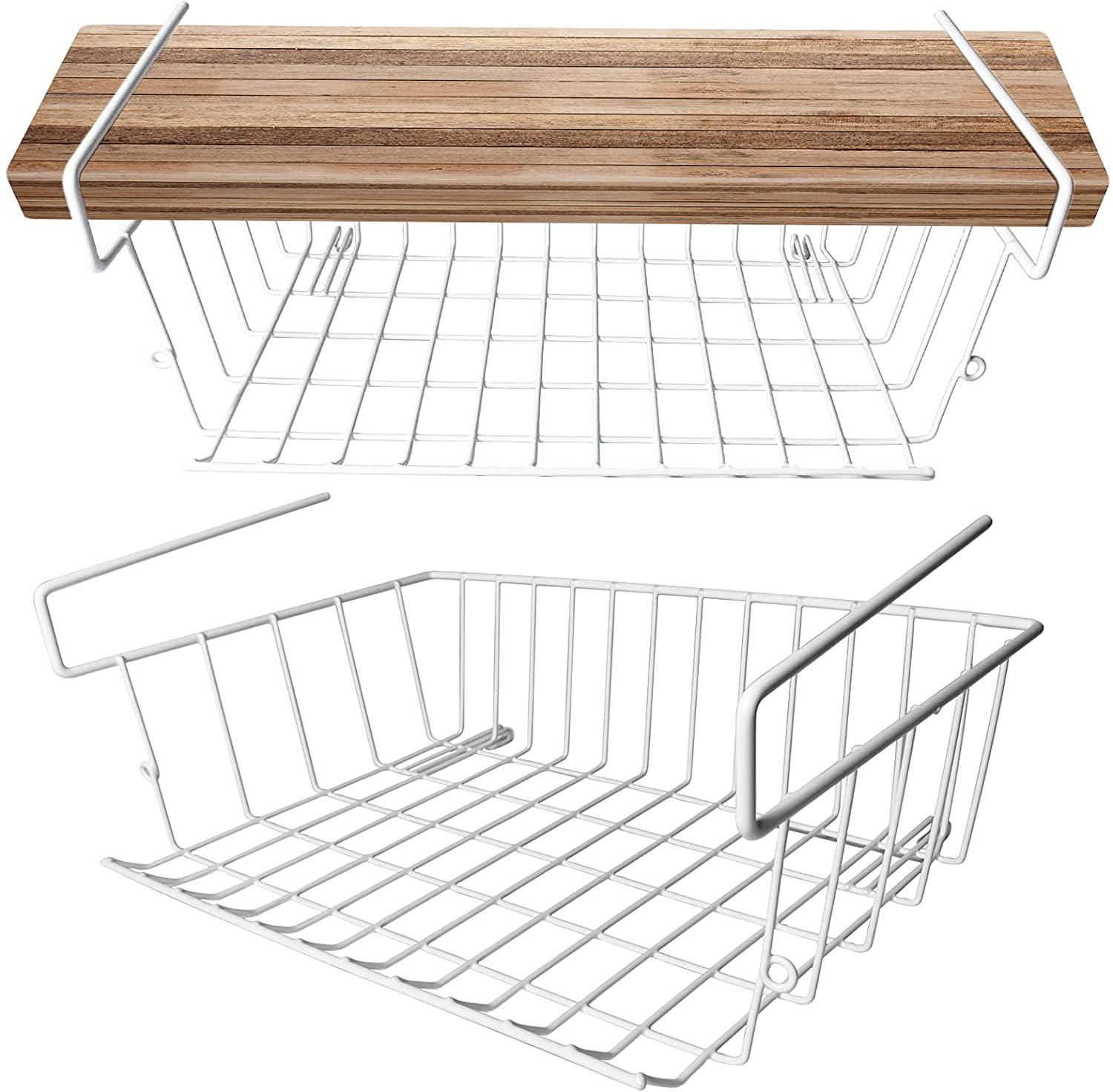 Under Shelf Basket , 2 Pack White Wire Under Shelf Basket , Slides