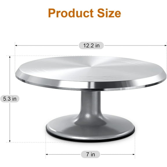 Aluminum 12" Rotating Cake Stand – Round Cake Decorating Turntable with Baking Tools & Accessories, Spinner Display Tray for Birthday, Wedding & Party Events