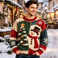 thumbnail image 3 of CONZONE Mens Christmas Sweaters Funny Snowman Embroidery Long Sleeve Knit Sweatshirt Crewneck Warm Fall Winter Pullover Knitwear, 3 of 6