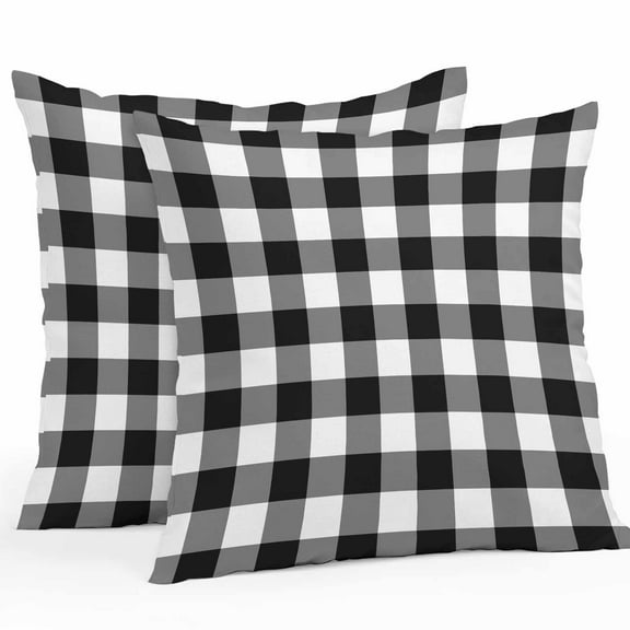 Black Plaid Outdoor Pillow Covers Pack of 2 Black Gradient Line Check Geometric Waterproof Throw Pillow Covers Decorative Cushion Cases for Patio Garden Tent Balcony Couch 18x18 inch
