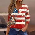 thumbnail image 2 of Women's Patriotic Star Print 250th Anniversary USA Shirt V-Neck Button 3/4 Sleeve T-Shirt, 2 of 6