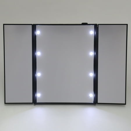 3 Folding LED Touch Screen Makeup Mirror, Portable 20 LEDs Lighted Makeup Cosmetic Mirror, Black