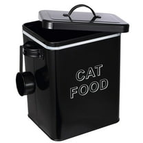 Brabtod Cat Food Storage Container Farmhouse,Pet Food Storage Containers with Lid and Scoop,Perfect Vintage Canister Treats Tin for Kitchen Countertop,Shelf,Great Gift for Pet Owners,Black