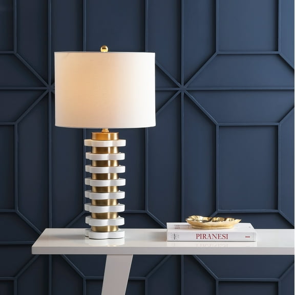 JONATHAN Y Wellington 26.5" Quatrefoil Striped Resin LED Table Lamp, Brass, JYL1010A