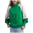 thumbnail image 1 of WEAIXIMIUNG Mignons Chandails Femmes Manches Color Block Col Montant Manches Longues Chandail Décontracté Haut, 1 of 8