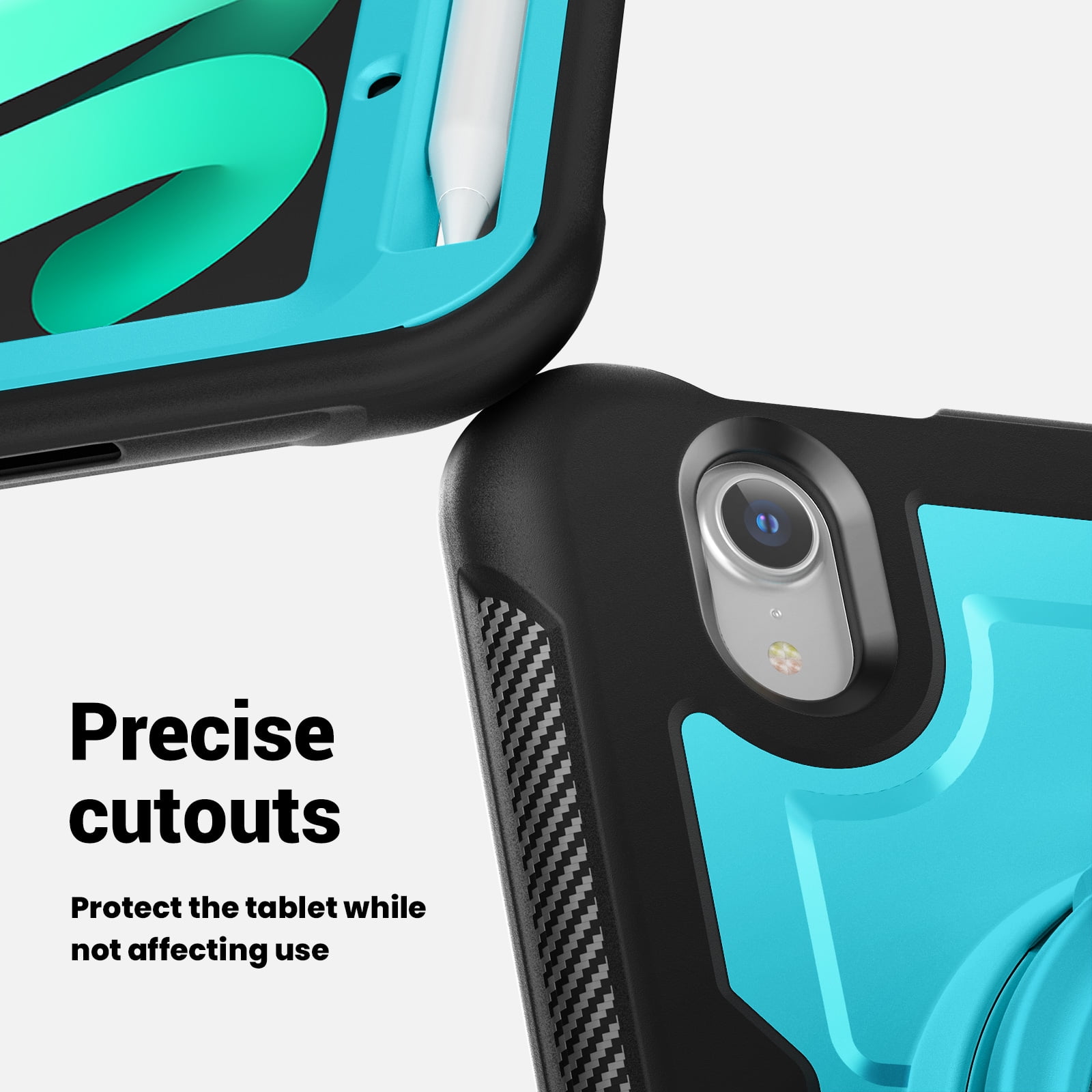 Shockproof Case for Apple iPad Mini 6th 7th Generation 8.3 Inch, Rugged Hybrid Protective Cover with Pencil Holder & Shoulder Strap Kids Friendly Rotating Kickstand Case for iPad Mini 6 7,Lightblue