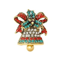 Christmas Tinkle Bell Lapel Brooch Pin Rhinestone Crystal Jingle Bell Ribbon Bow Xmas Ornament Pins Clothes Accessories Brooches Jewelry Gifts for Women
