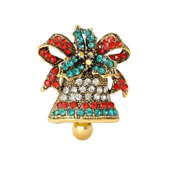 Christmas Tinkle Bell Lapel Brooch Pin Rhinestone Crystal Jingle Bell Ribbon Bow Xmas Ornament Pins Clothes Accessories Brooches Jewelry Gifts for Women