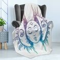 thumbnail image 4 of Moon Soft Flannel Fleece Blanket, Psychedelic Representation Heavenly Bodies Faces Eastern Oriental Inspired Image, Cozy Plush for Indoor and Outdoor Use, 60" x 80", Lilac Blue White, by Ambesonne, 4 of 5