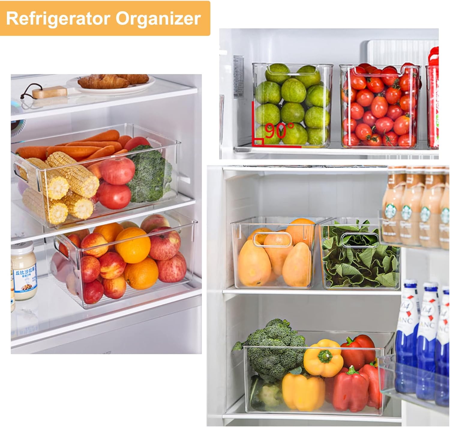 10Pcs Plastic Pantry Organization and Storage Bins with Drawer Organizers Clear Fridge Organizer for Kitchen Snack Cabinet Freezer Countertops